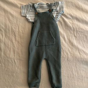 Green knitted overalls 9 m and shirt